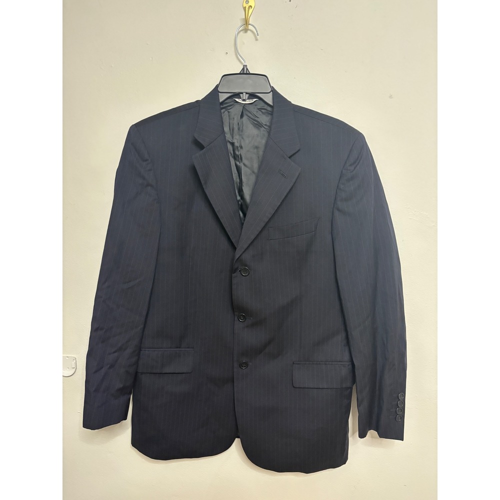 Cesarani Mens Navy Blue Pinstripe Wool Suit Jacket Blazer Made in Italy 42R